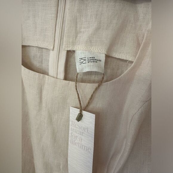 Linen Handmade Studio Aurora Dress Puff Sleeve Sz 16 - Picture 5 of 9